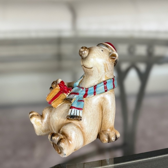 Vintage Christmas  Bear with Red Hat and Blue Scarf - Picture 3 of 5